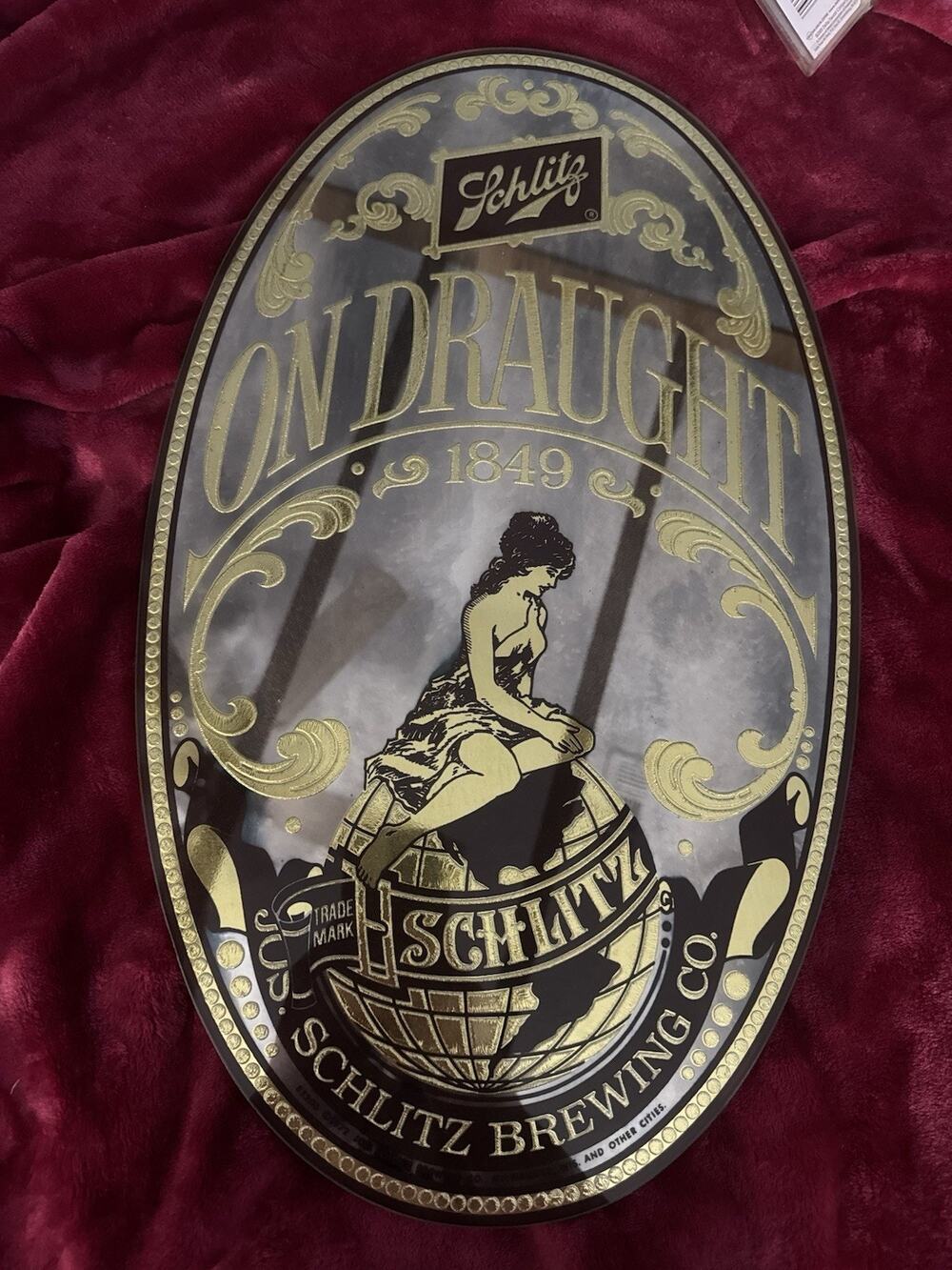 Vintage 1972 Schlitz On Draught Beer Bar Mirror Sign Oval 20” Beeco Milwaukee